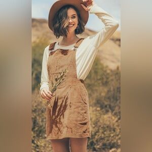 Umgee Corduroy Overall Dress in Tan